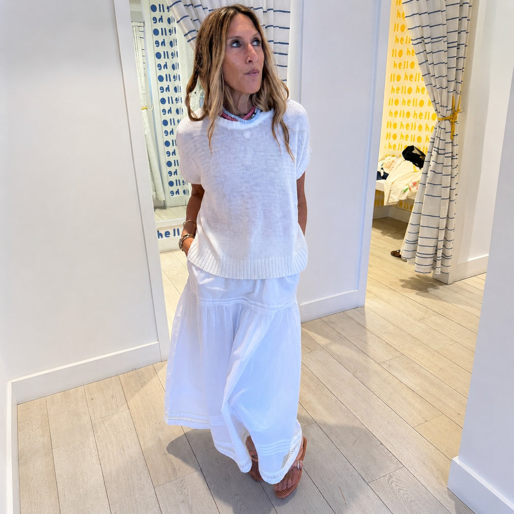Summer vestie off white cardigan sweater in cotton-linen blend with boxy fit - vacance white skirt- Shop women's cardigans by Kerri Rosenthal