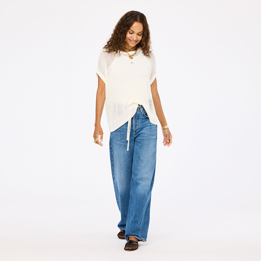 Summer vestie off white cardigan sweater in cotton-linen blend with boxy fit - Shop women's cardigans by Kerri Rosenthal