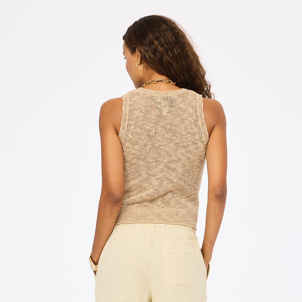 KR sleeveless beige sweater tank top in cotton linen blend - Shop women's cute cotton tank tops by Kerri Rosenthal