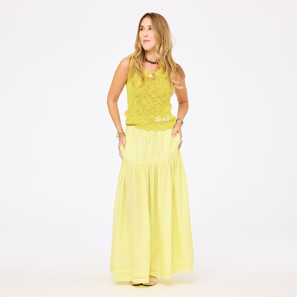 Sleeveless lime green sweater tank top with lime green skirt - Shop cute cotton tank tops & maxi skirts by Kerri Rosenthal