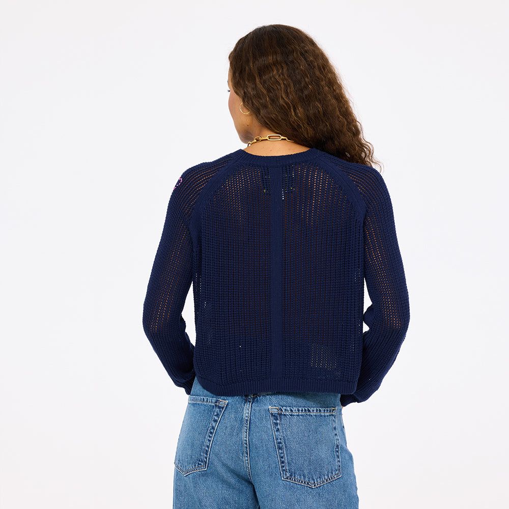Malibu navy blue sweater in 100% cotton with a heart applique - Shop womens cute sweaters by Kerri Rosenthal