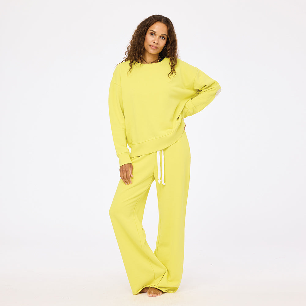 Ex-Boyfriend lime green sweatshirt in cotton terry with lime green sweatpants by Kerri Rosenthal