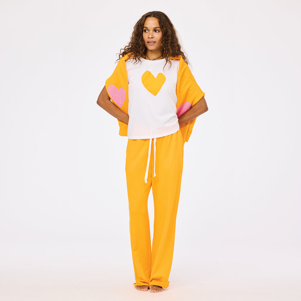 Ex-Boyfriend women's orange sweatshirt in 100% cotton terry with heart graphic tee by Kerri Rosenthal