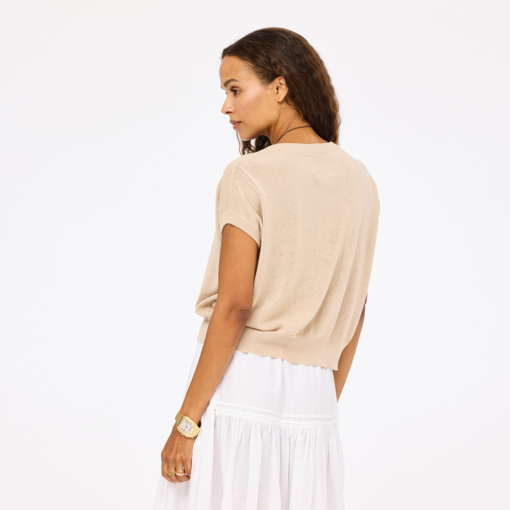 Vestie beige cardigan women in 100% cotton with short sleeves - Shop cute cardigans by Kerri Rosenthal