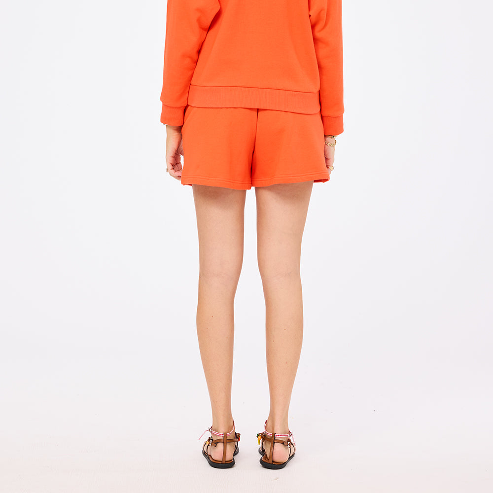 Barb red sweatshort with embroidered heart in cotton loop terry - Shop women's cute sweatshorts by Kerri Rosenthal
