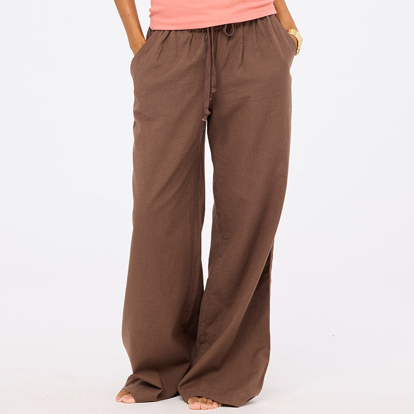 Kerri Rosenthal Palazzo Pant in caramel cotton, wide-leg with elastic waist.