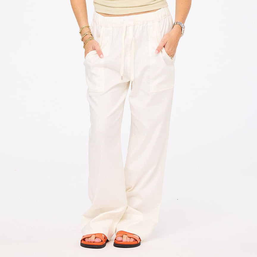 Coast white wide leg pants in linen blend with elastic waist and pockets - Shop women's palazzo pants by Kerri Rosenthal