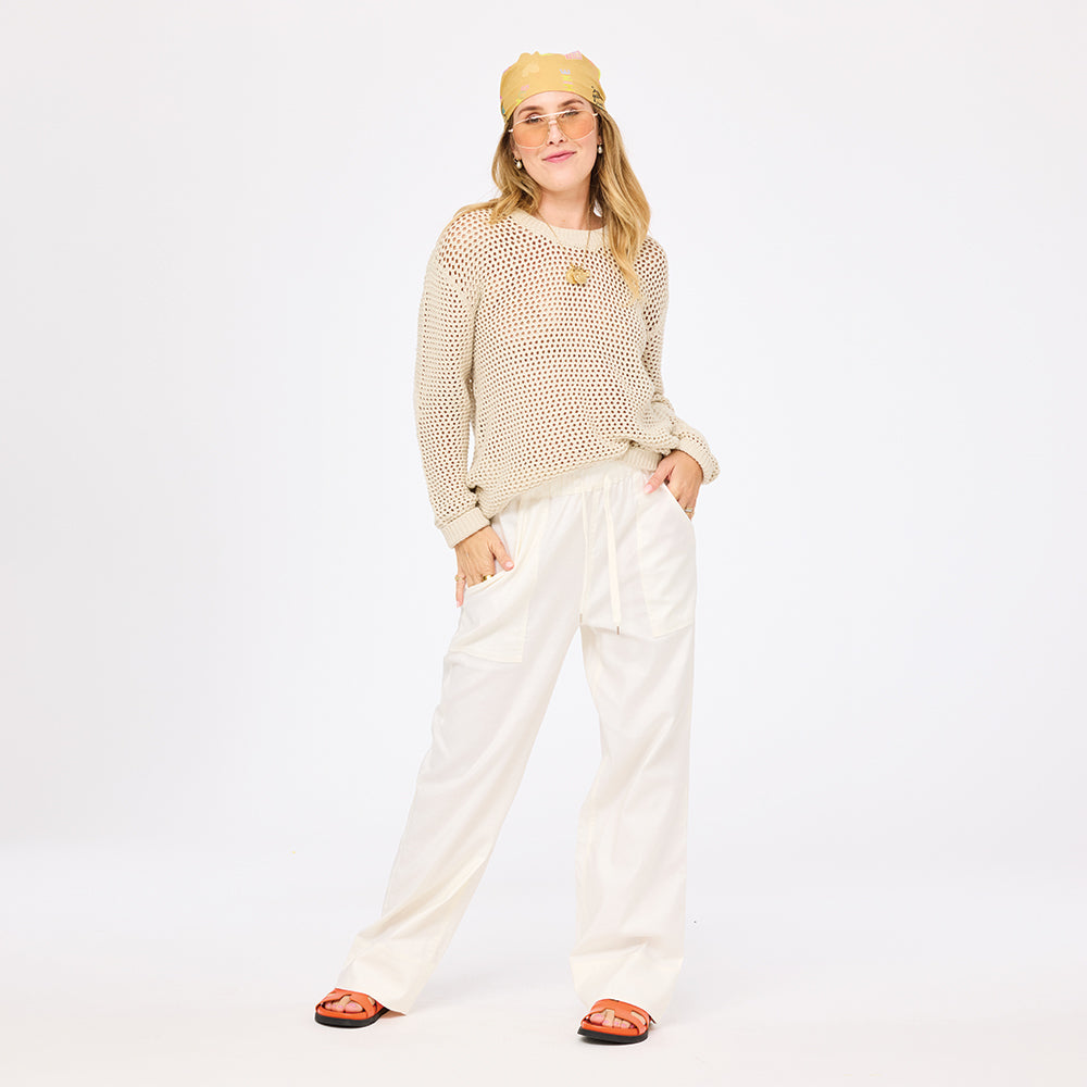 Coast white palazzo pants in linen blend with elastic waist and pockets - Shop cute palazzo pants by Kerri Rosenthal