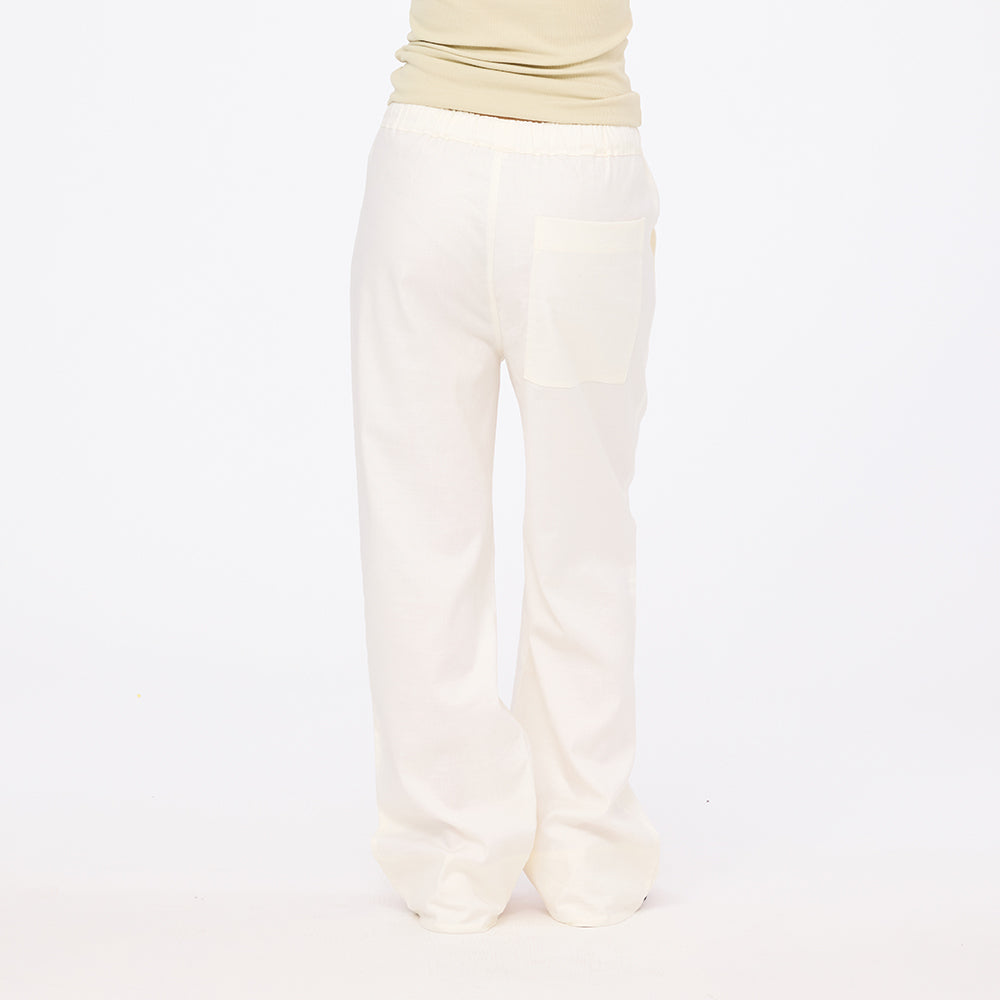 Coast white cotton palazzo pants in linen blend with elastic waist - Shop women's cute palazzo pants by Kerri Rosenthal