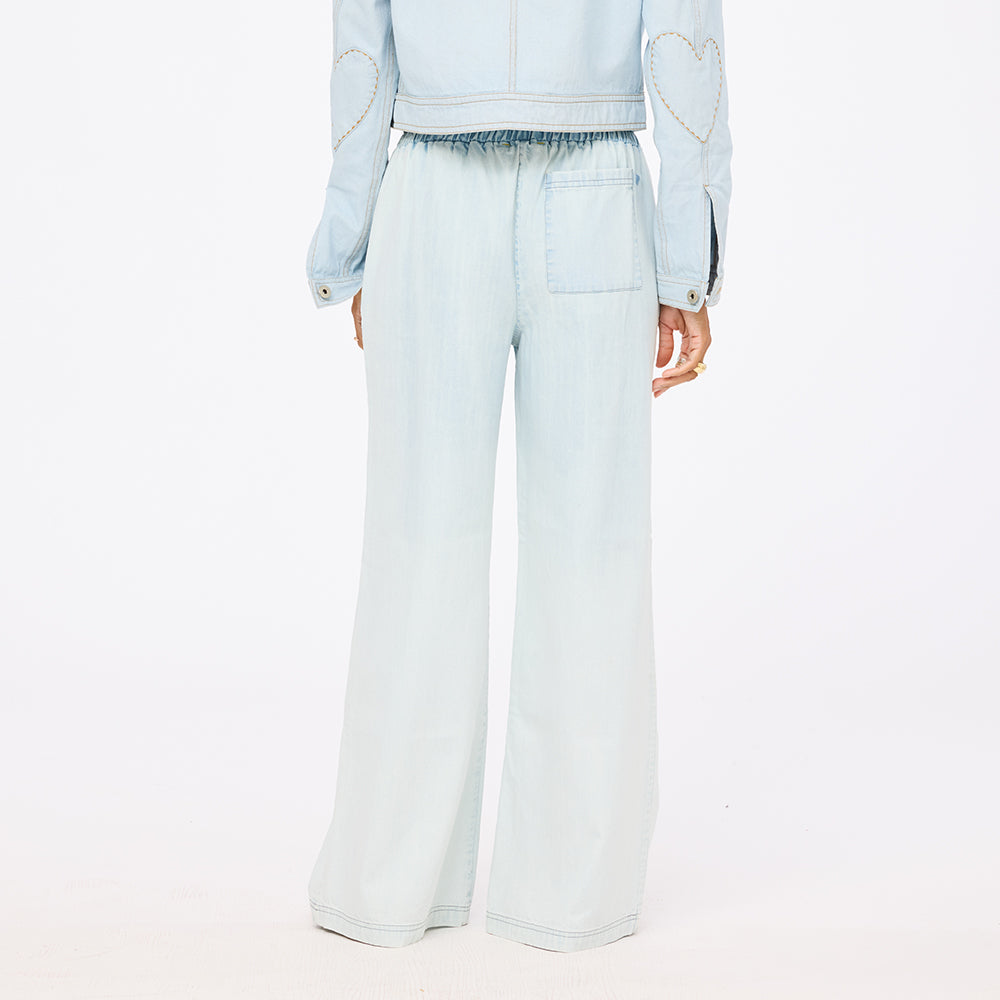 Light blue wide leg palazzo pants in 100% cotton denim - Shop cute palazzo pants for women by Kerri Rosenthal