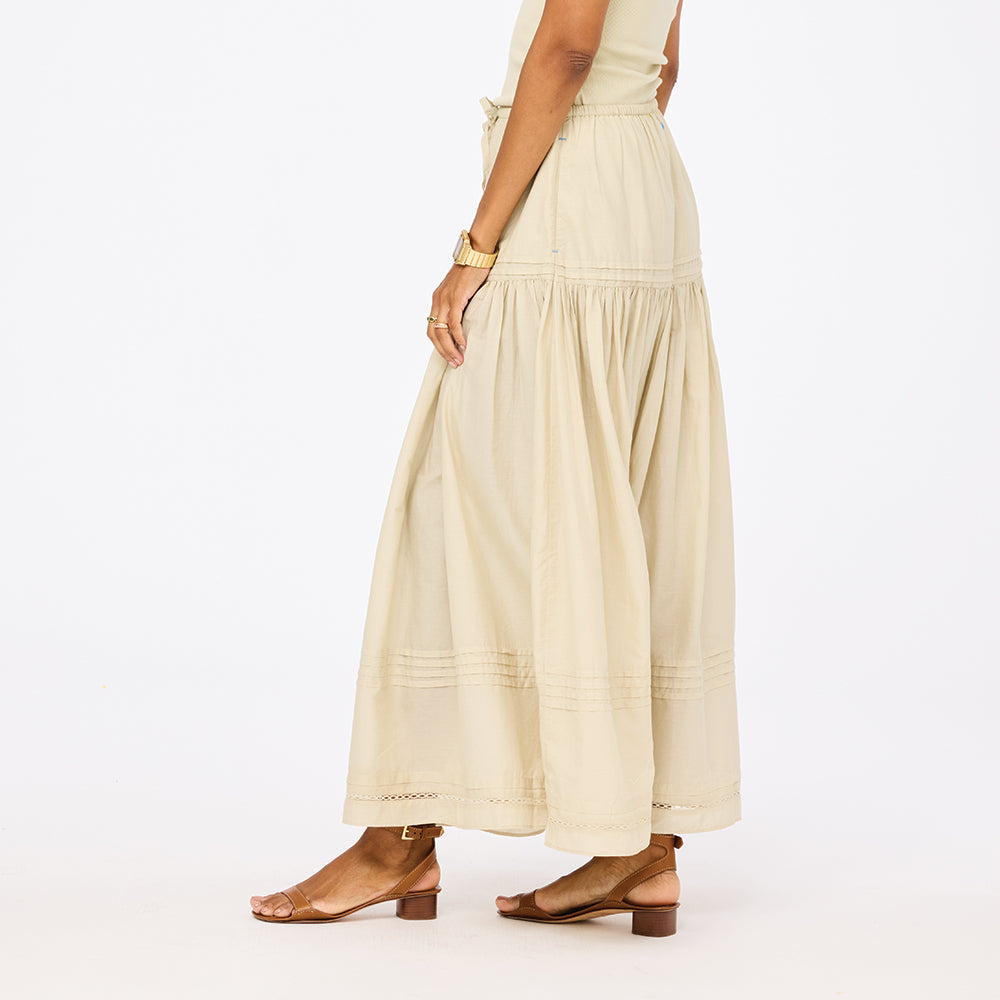 Vacance pintuck beige colour skirt in 100% cotton - Shop women's cute maxi skirts by Kerri Rosenthal