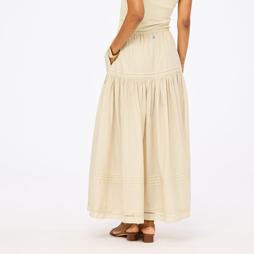 Vacance pintuck beige cotton maxi skirt - Shop women's cute maxi skirts by Kerri Rosenthal