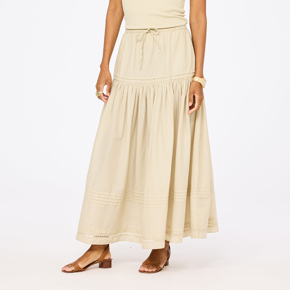 Vacance pintuck beige maxi skirt in 100% cotton - Shop women's cute maxi skirts by Kerri Rosenthal