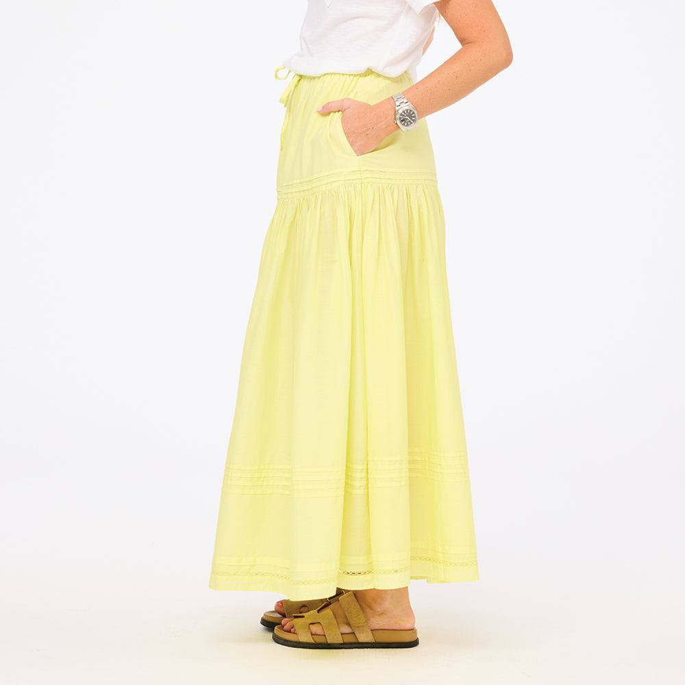 Vacance pintuck lime green long cotton skirt - Shop women's cute maxi skirts by Kerri Rosenthal