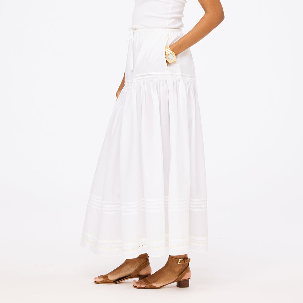 Vacance pintuck white long cotton skirt in 100% cotton - Shop women's cute maxi skirts by Kerri Rosenthal