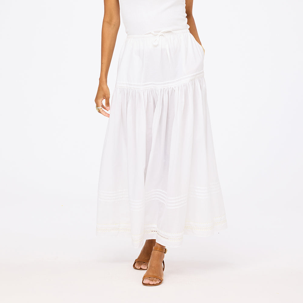 Vacance pintuck white maxi skirt in 100% cotton - Shop women's cute maxi skirts by Kerri Rosenthal