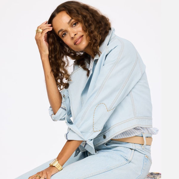 Double-breasted Light Blue Denim Jacket – KERRI ROSENTHAL