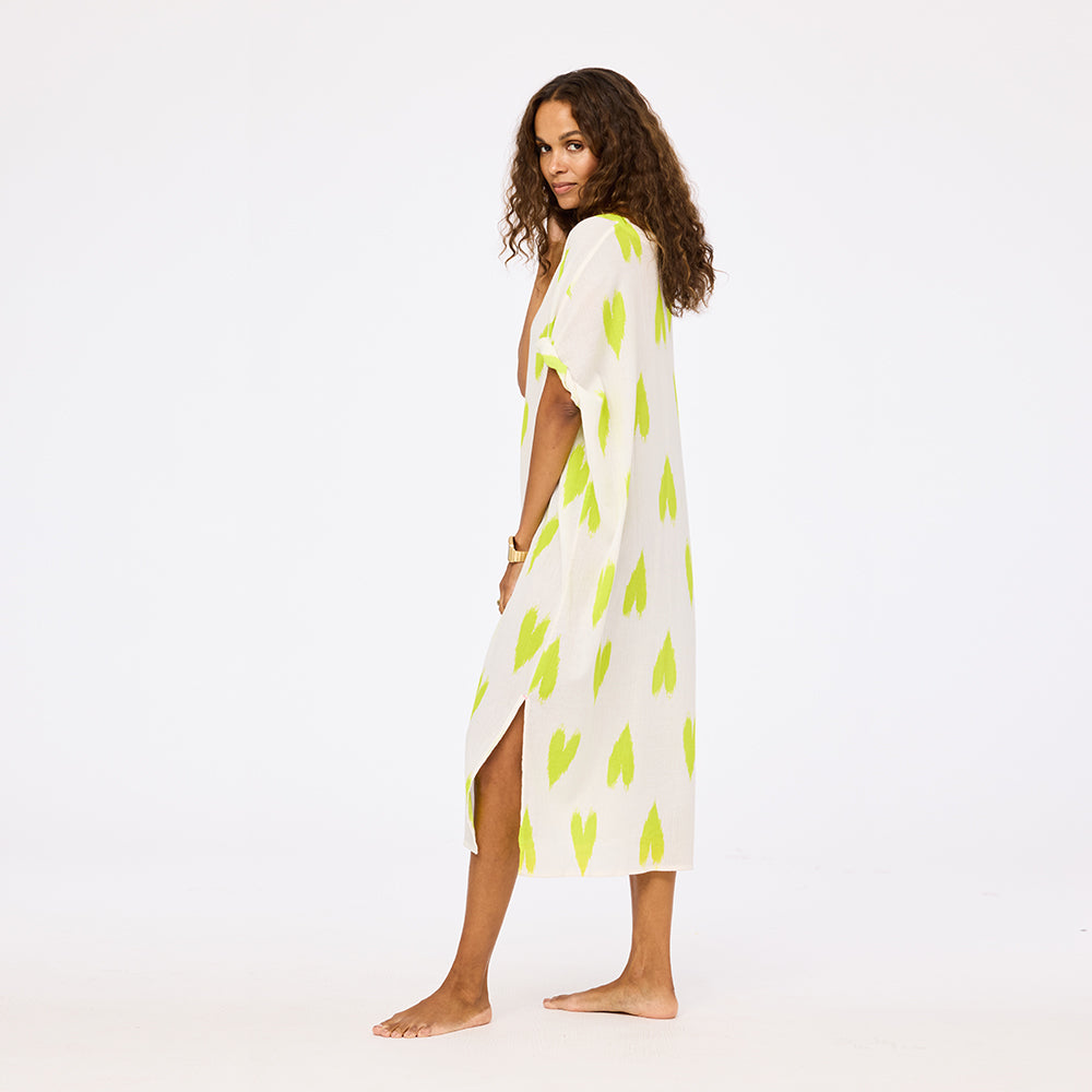 White roper ikat heart beach coverup with V-neck in cotton crepe - Shop womens swimsuit coverups by Kerri Rosenthal