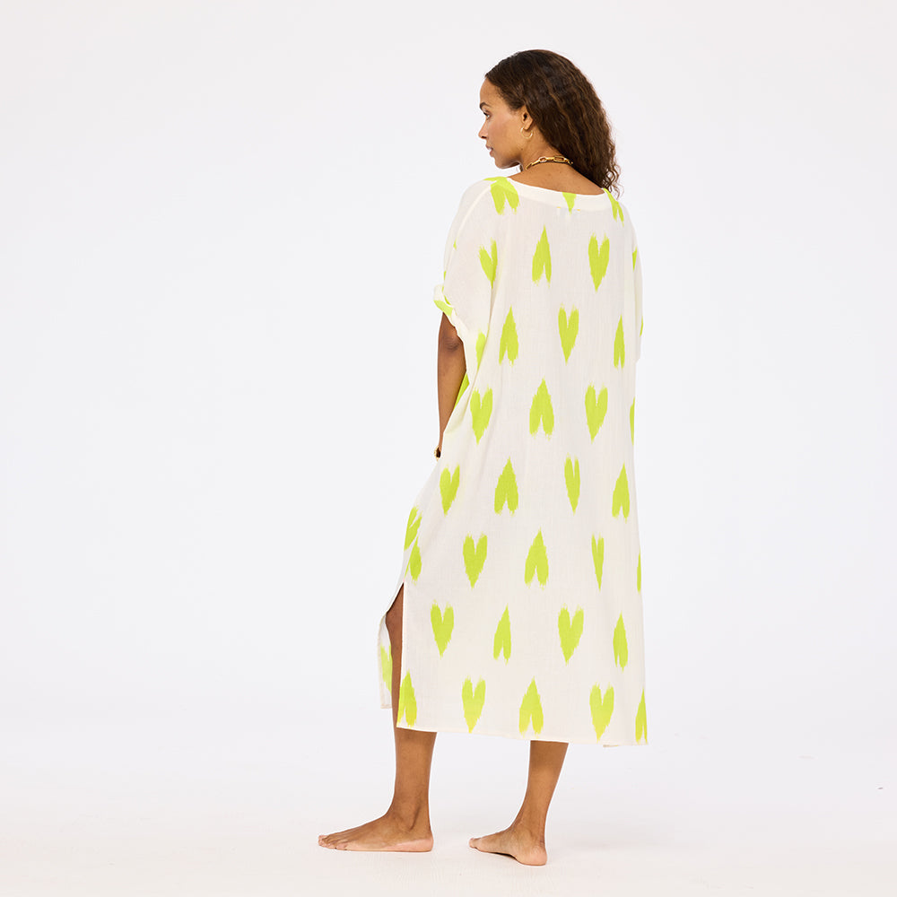 White roper ikat heart coverup dress beach in cotton crepe - Shop womens swimsuit coverups by Kerri Rosenthal