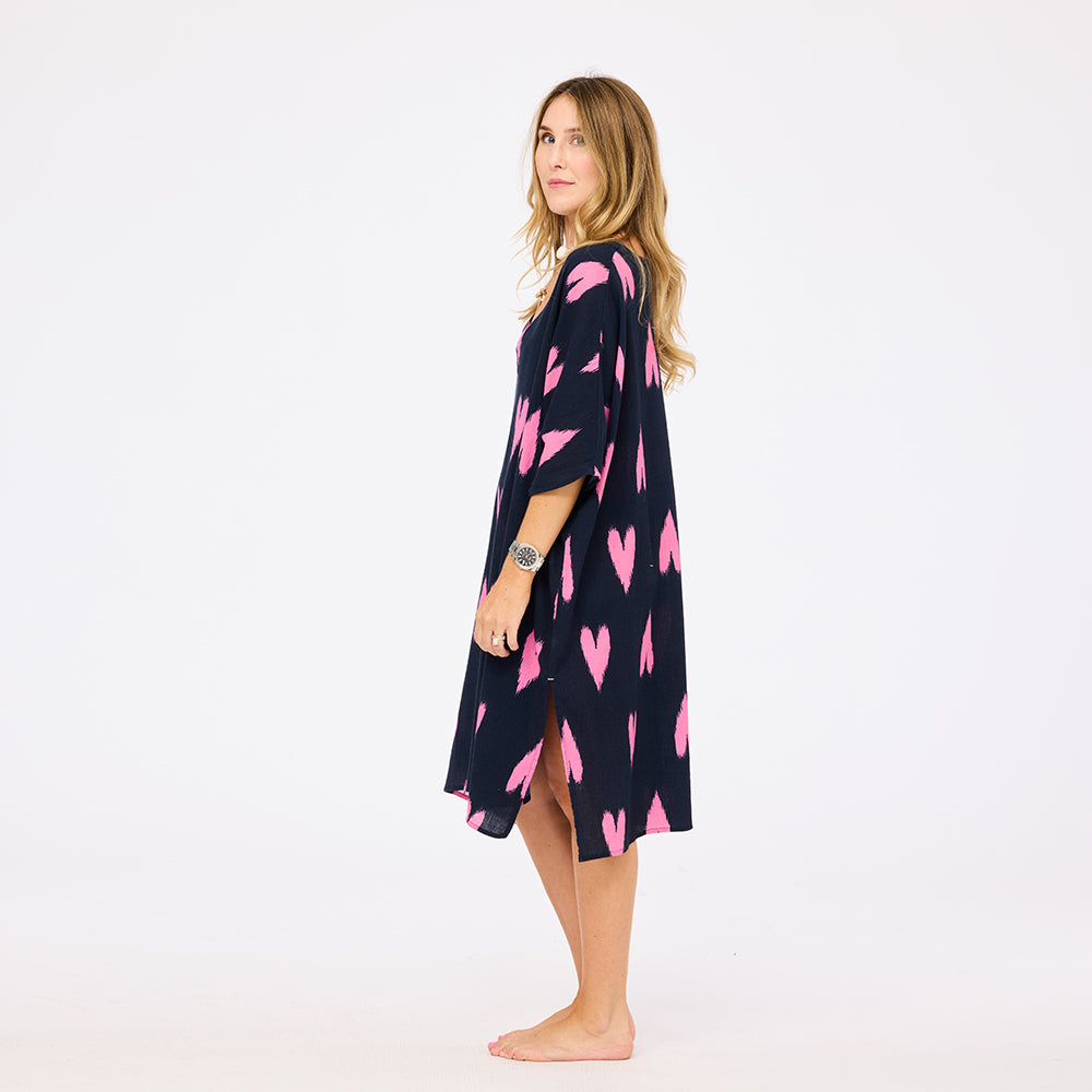 Blue roper ikat heart coverup dress with kimono sleeve - Shop women's coverup dresses by Kerri Rosenthal