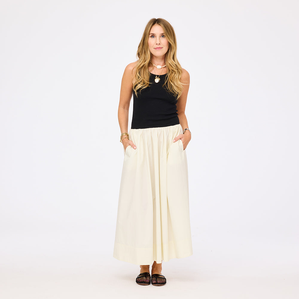 Two-Tone sleeveless maxi dress with elastic waist - Shop womens sleeveless maxi dresses by Kerri Rosenthal