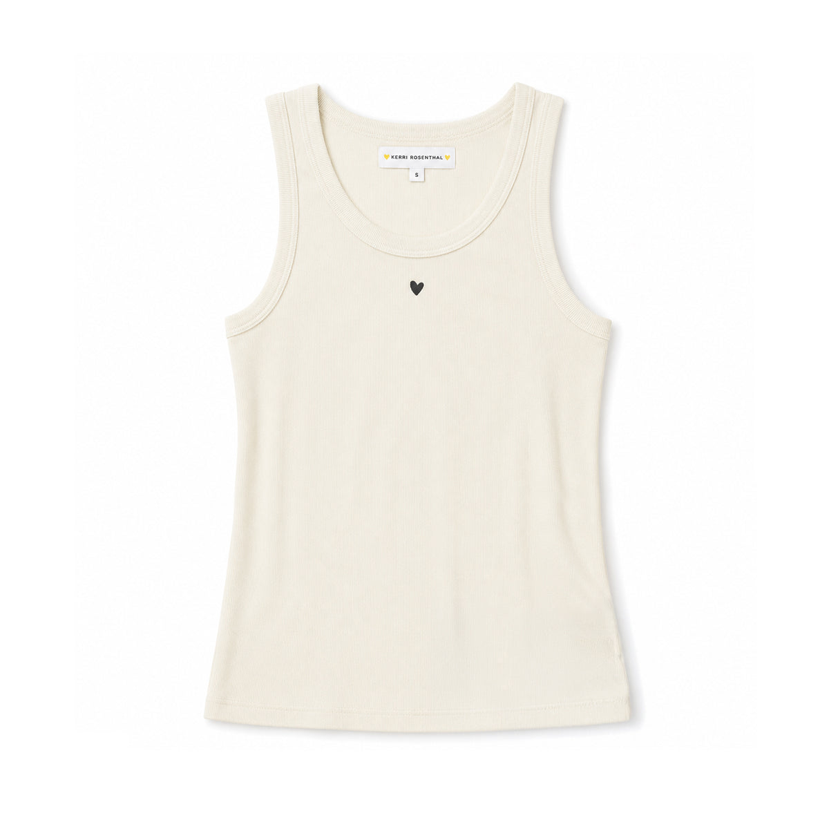 Kerri Rosenthal KR Tank in chalk ribbed cotton with embroidered Imperfect Heart.