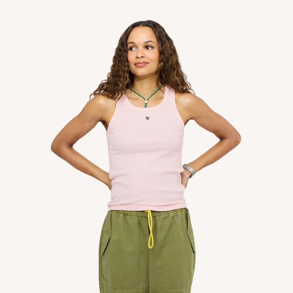 KR ribbed cotton blend hardly pink tank top with a contrast embroidered heart - Cute women's tank tops by Kerri Rosenthal