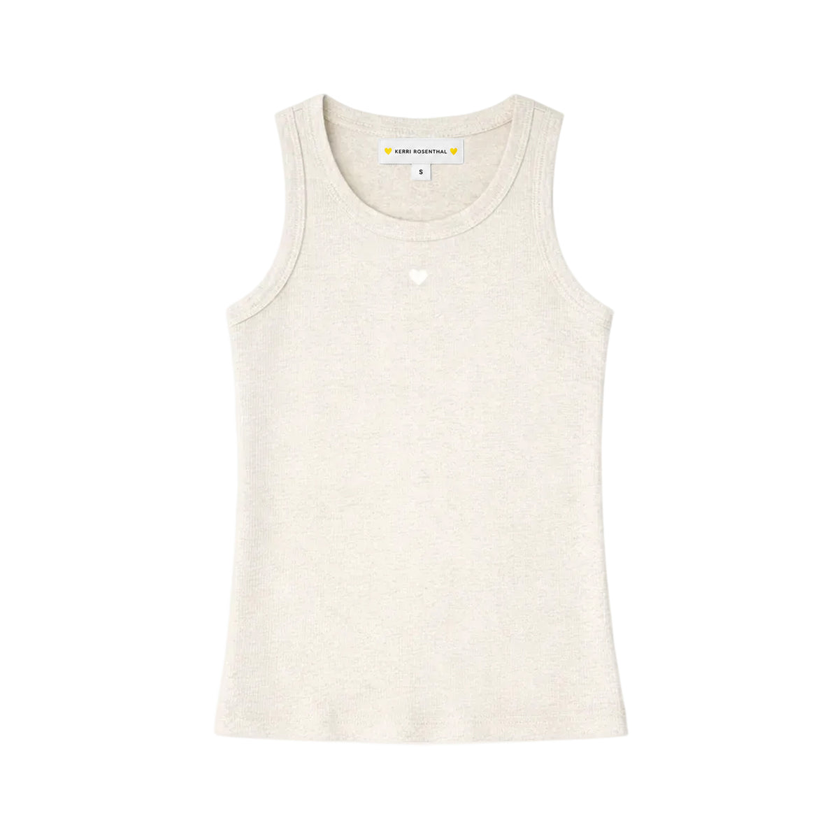 KR ribbed off white oatmeal tank top in cotton blend with a tiny embroidered heart - Shop women's tank tops by Kerri Rosenthal
