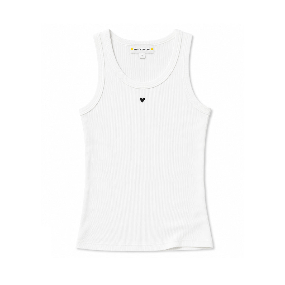 KR ribbed off white tank top in cotton blend with a tiny embroidered heart - Shop women's tank tops by Kerri Rosenthal