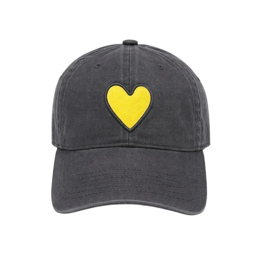 KR Imperfect heart coal baseball cap hat with yellow heart patch made from 100% cotton and adjustable strap - Shop heart baseball caps by Kerri Rosenthal