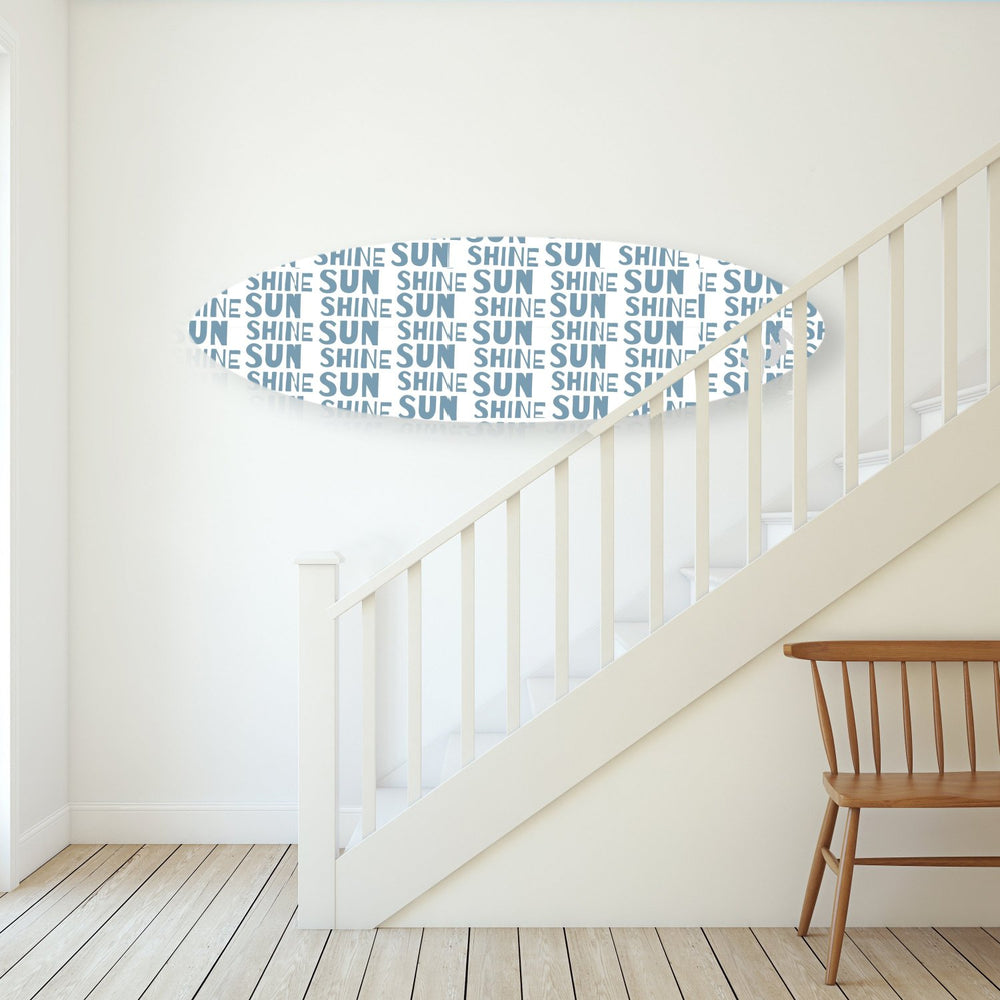 Bright surfboard design with summer-inspired word of art 