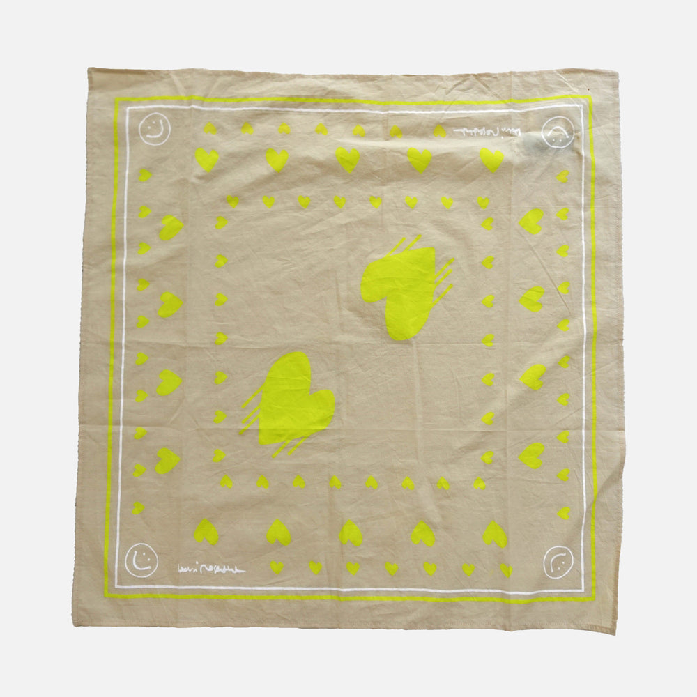 Drippy heart beige bandana in 100% cotton - Shop women's cute cotton bandanas by Kerri Rosenthal