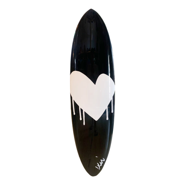 Drippy Heart Black + White Surfboard
