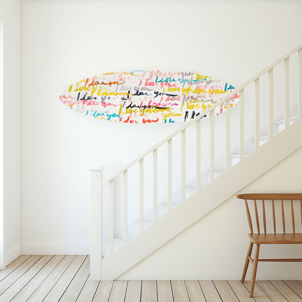 This signed piece includes watertight plugs for easy vertical or horizontal wall hanging.