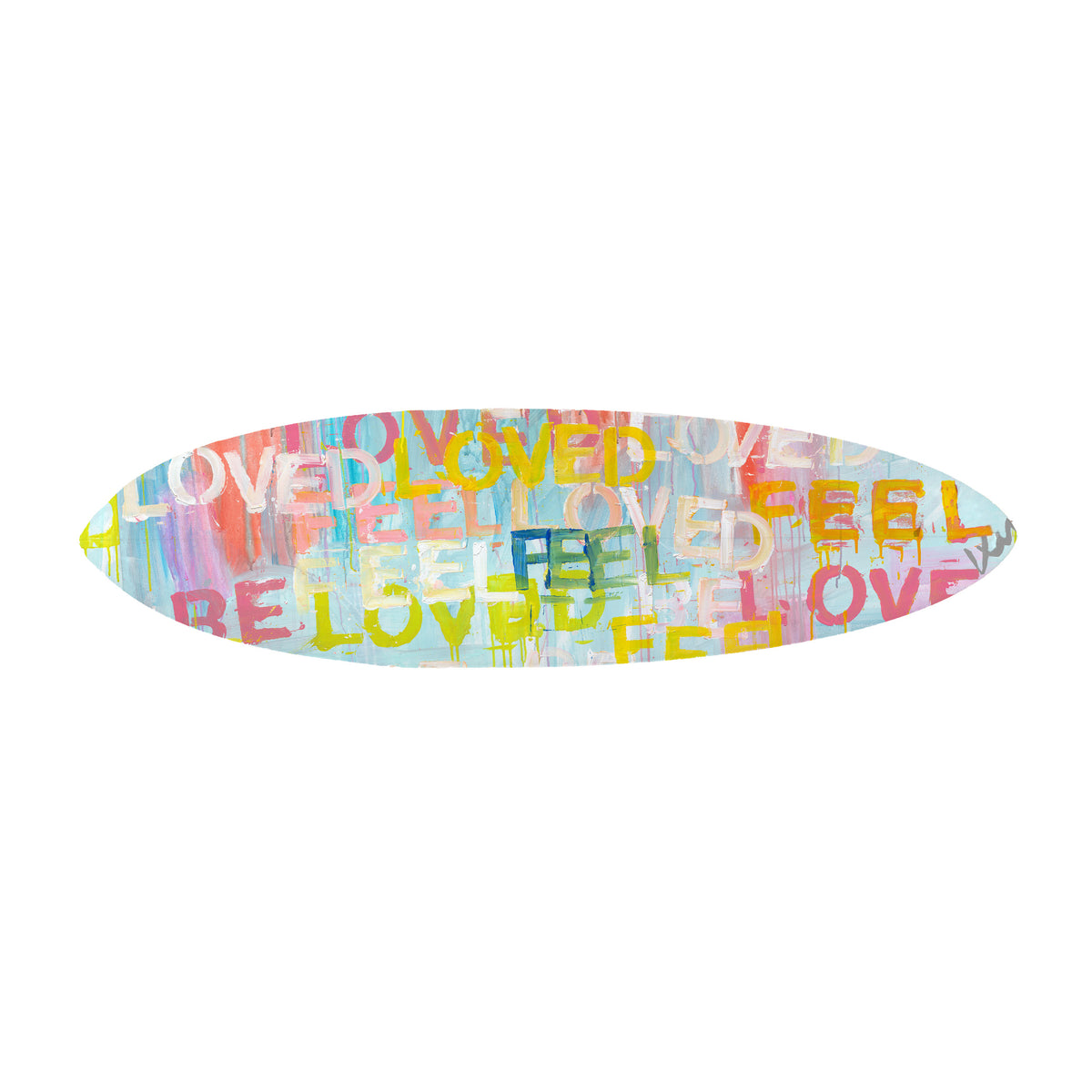 Colorful Feel loved surfboard art for surfing and wall artwork coastal home decor by Kerri Rosenthal