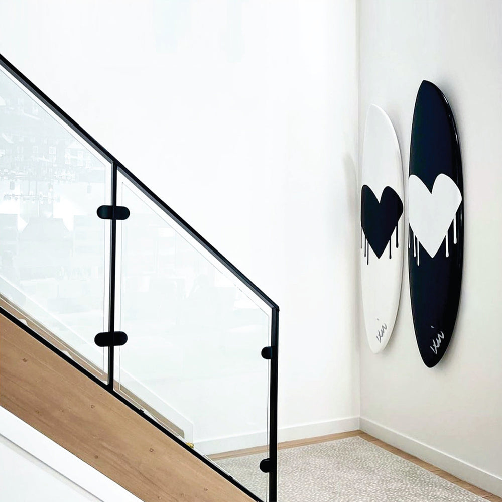 Drippy Heart Black + White Surfboard