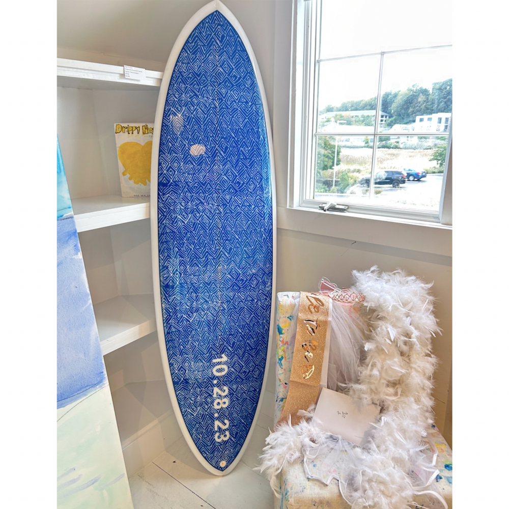 Custom blue wall decorative surfboard designs by kerri rosenthal