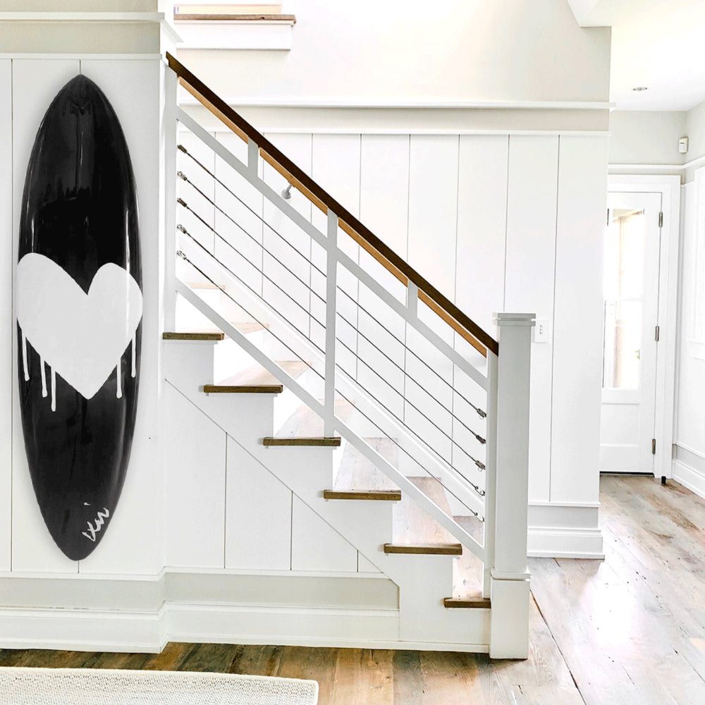 Drippy Heart Black + White Surfboard