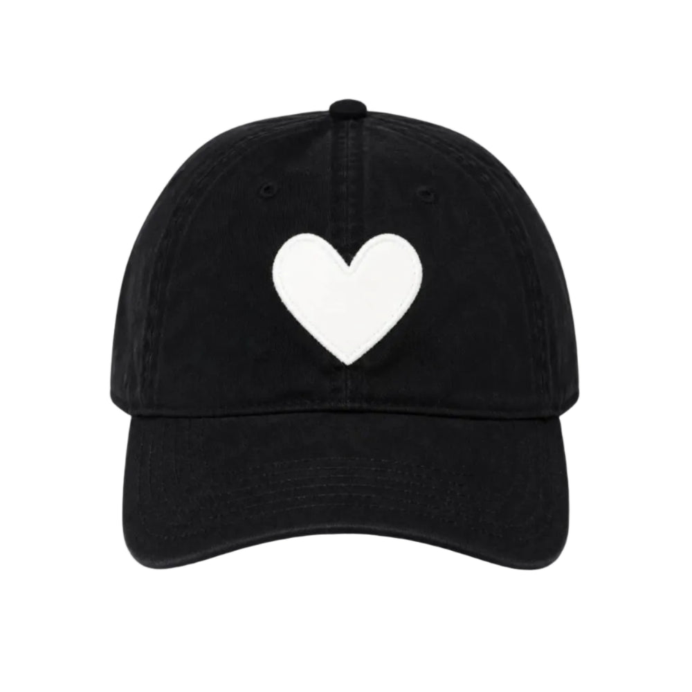 KR baseball heart patch black white cap hat 100% cotton - cute baseball caps by Kerri Rosenthal
