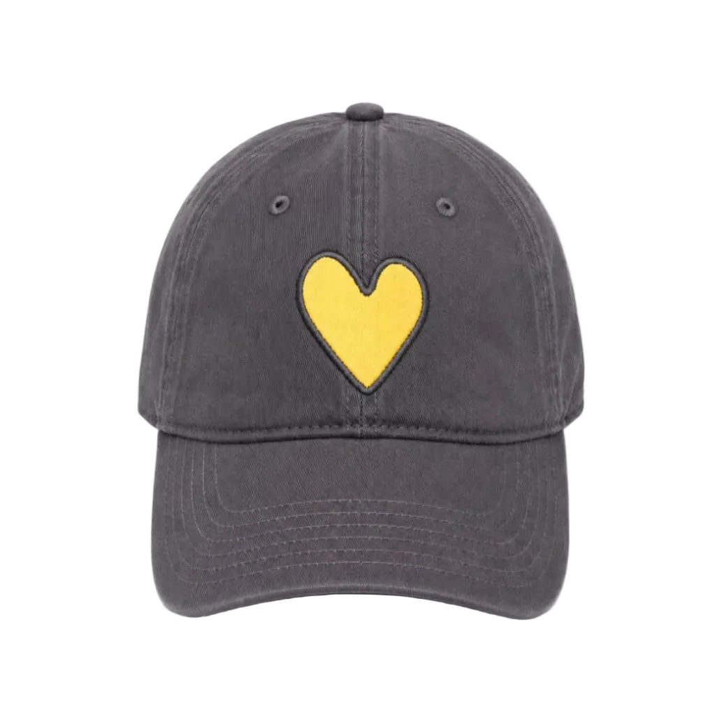 KR Imperfect heart coal baseball cap hat with yellow heart patch made from 100% cotton and adjustable strap - Shop heart baseball caps by Kerri Rosenthal