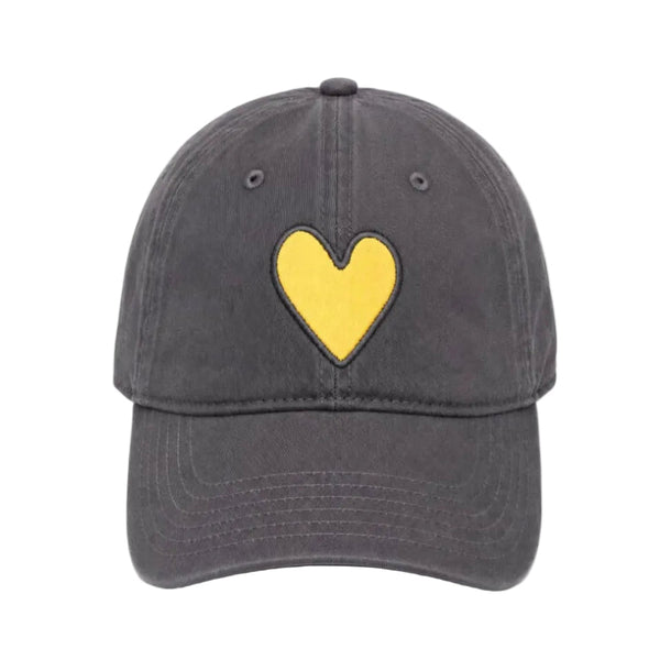 KR Imperfect heart coal baseball cap hat with yellow heart patch made from 100% cotton and adjustable strap - Shop heart baseball caps by Kerri Rosenthal