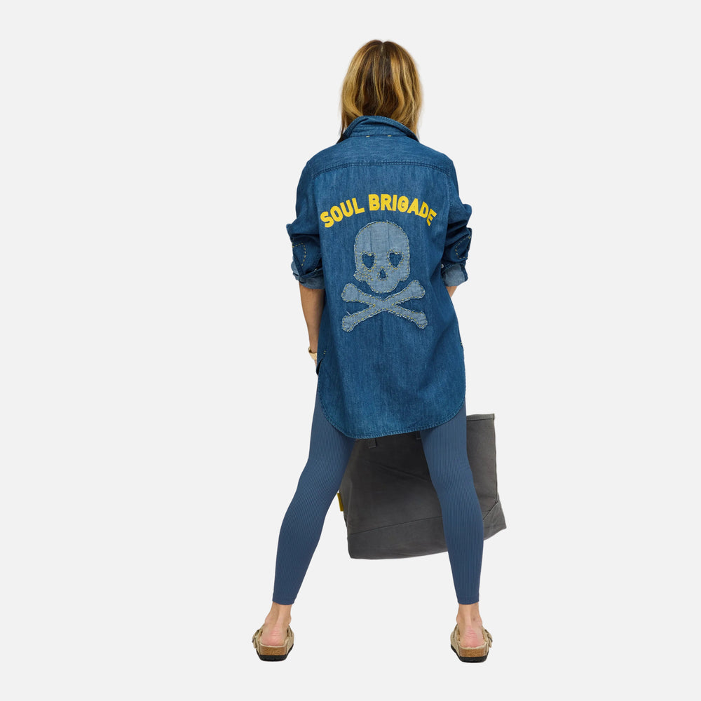 SoulCycle x KR Mia Soul Brigade denim shirt women - Shop stylish ladies denim button up shirt by Kerri Rosenthal.