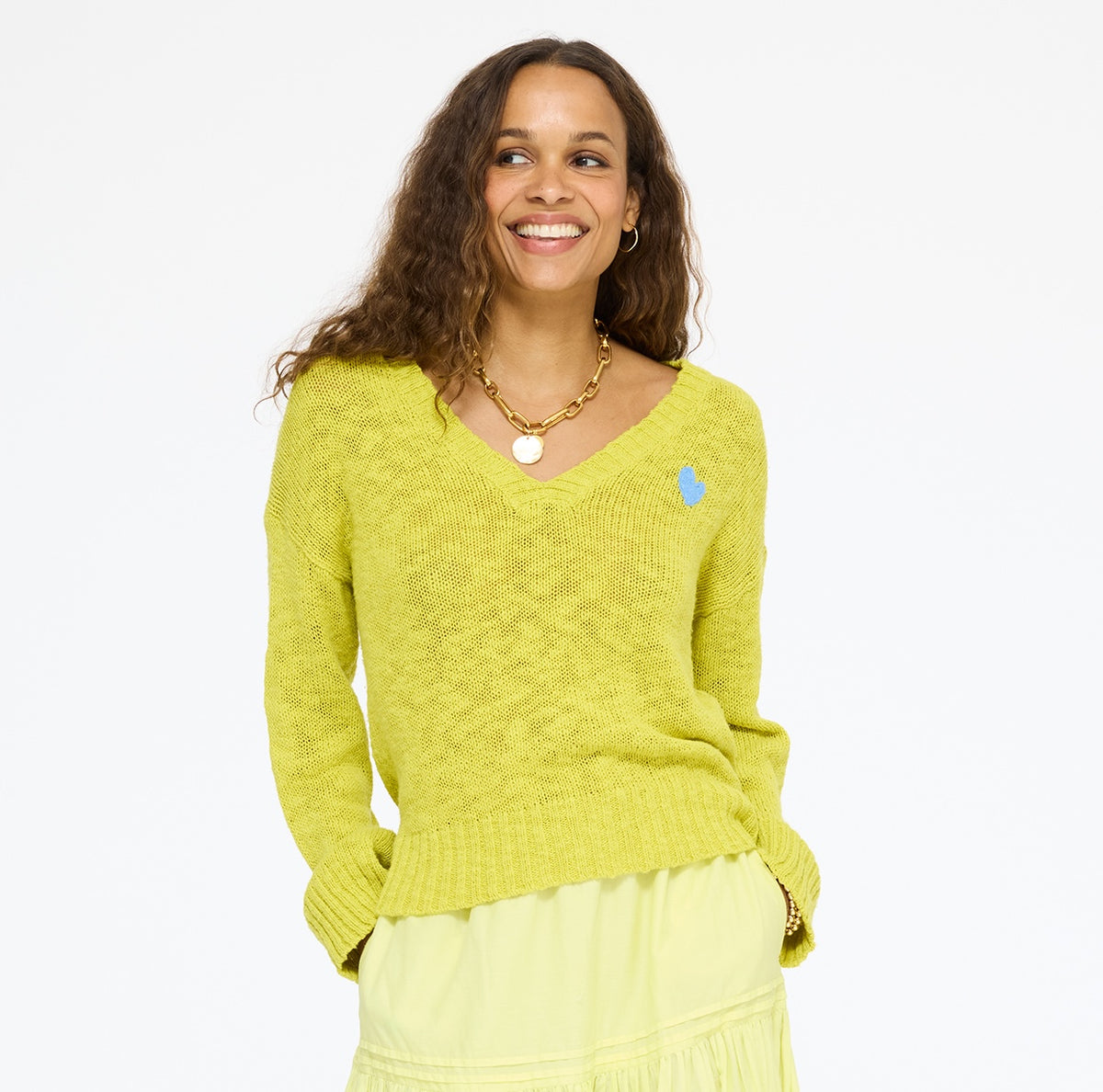 Summerland V-neck lime green pullover sweater in cotton blend - Shop women's cute pullover sweaters by Kerri Rosenthal