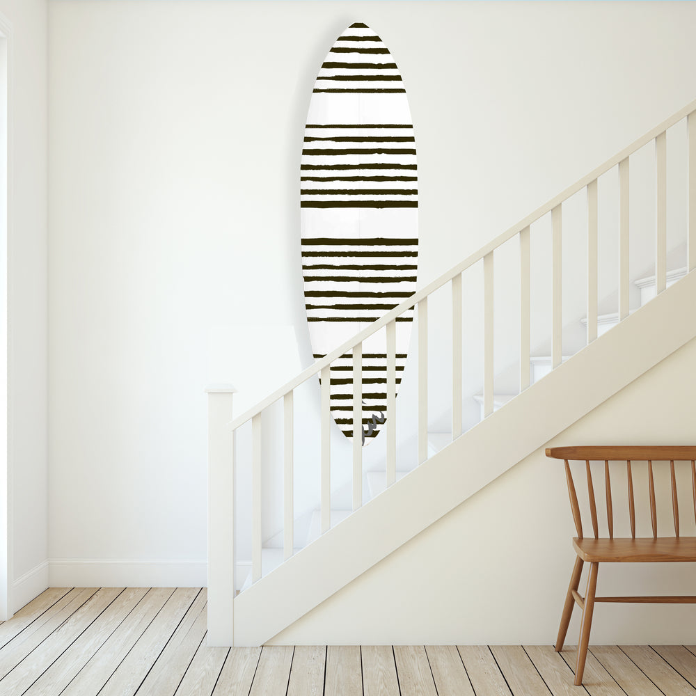 Whether displayed as home decor or used for surfing, this board blends minimalist design with surfboard styles.