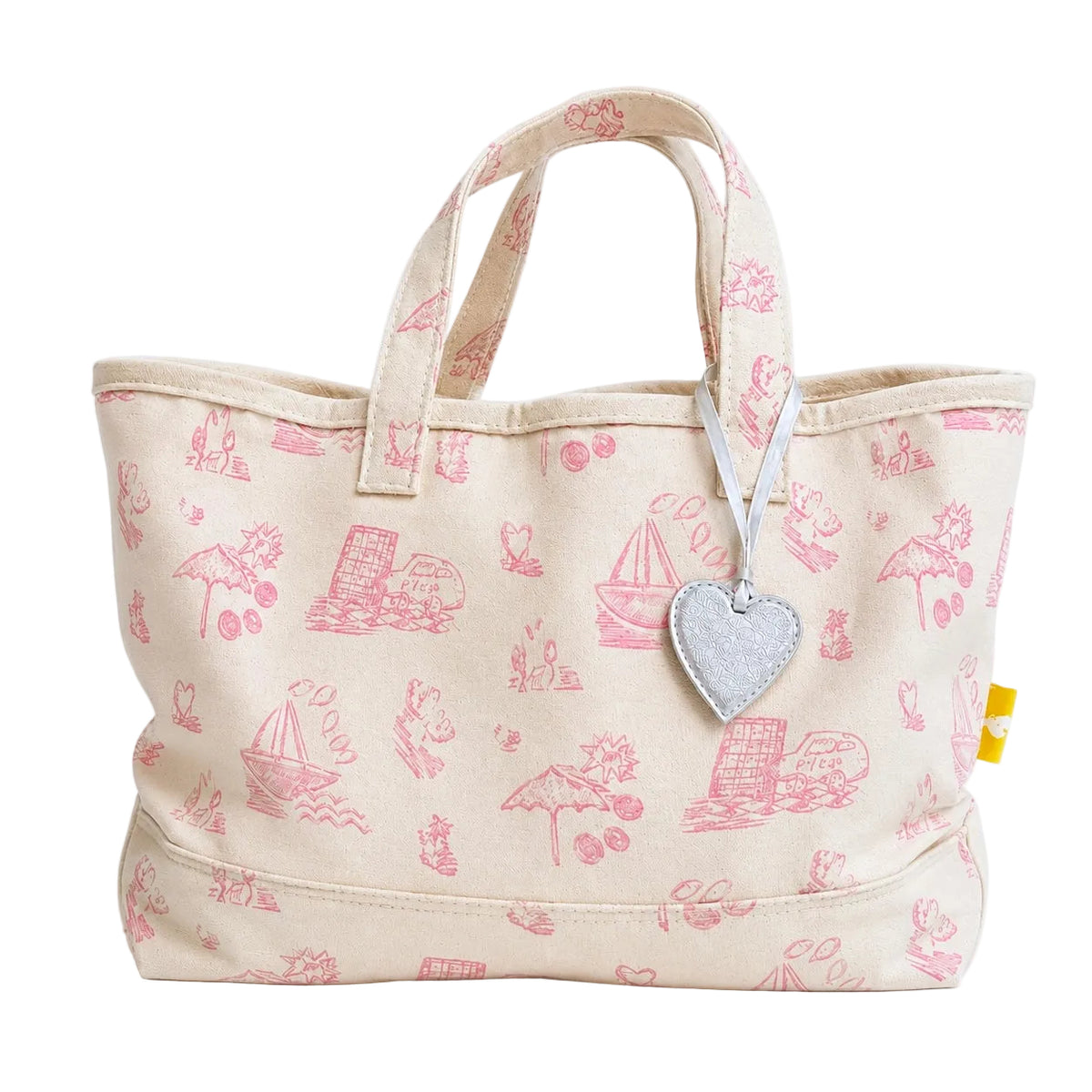 Kerri Rosenthal Toile Tote in cotton canvas with screen-printed toile art and heart charm.