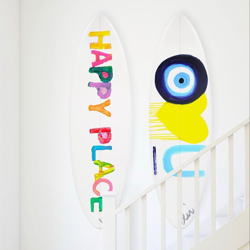 Decorative surfboard with Kerri Rosenthal artwork 