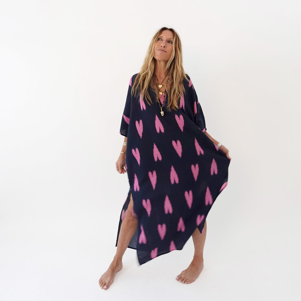 Navy blue roper ikat heart coverup dress beach with kimono sleeve - Shop cute coverup dresses by Kerri Rosenthal
