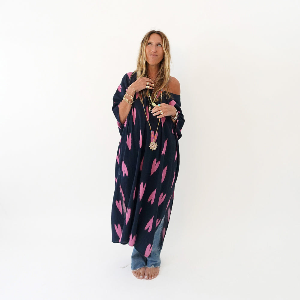 Navy blue roper ikat heart beach coverup with kimono sleeve - Shop cute coverup dresses by Kerri Rosenthal