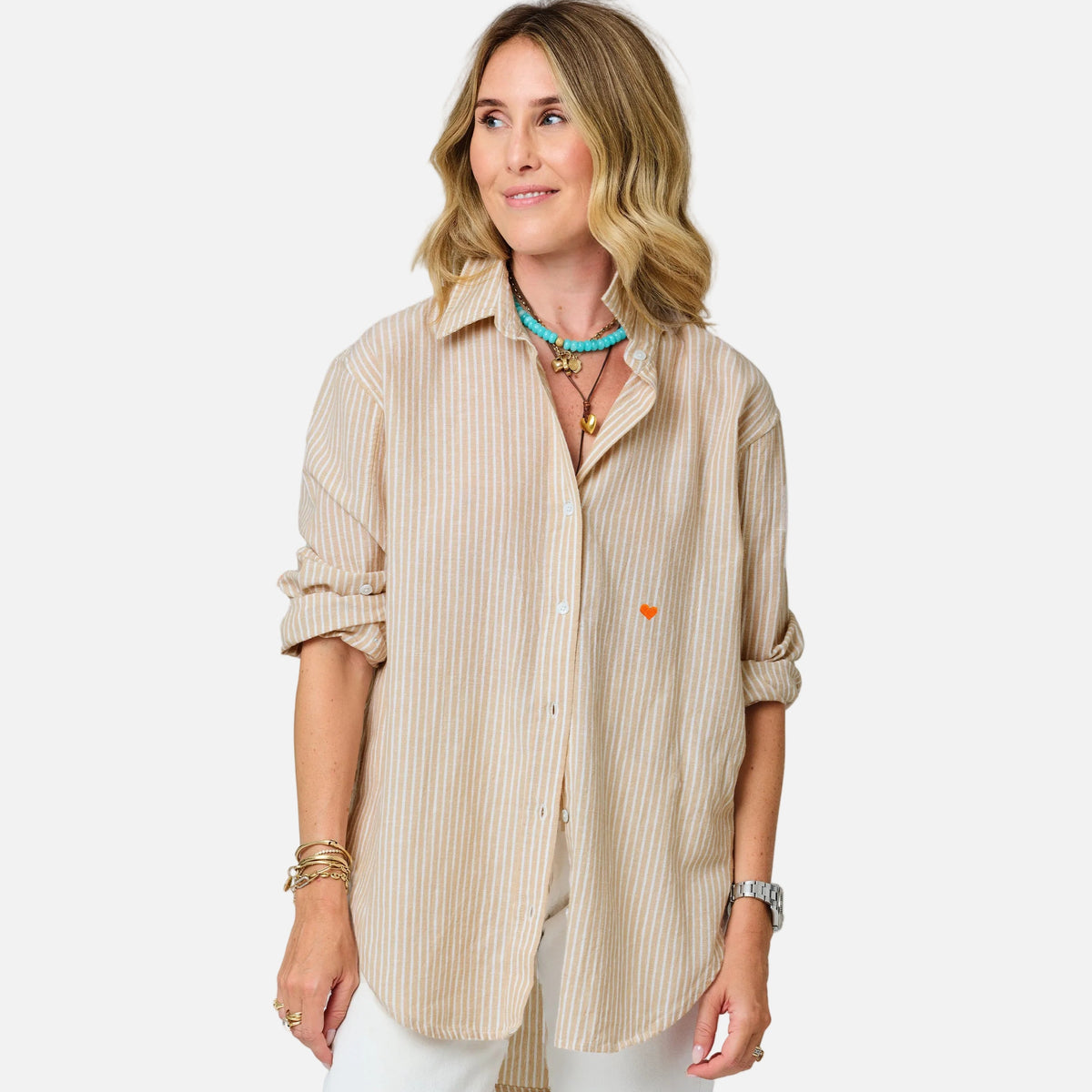 Jack button front beige stripe shirt - Shop women's cute button down shirts by Kerri Rosenthal.