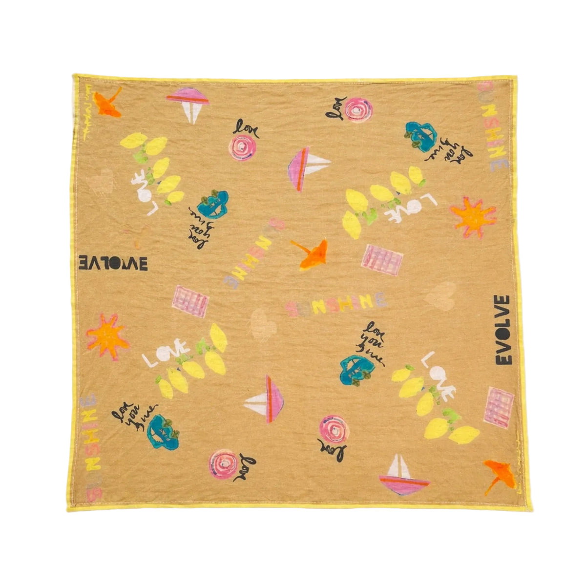 Kerri Rosenthal Love Evolve Bandana in a multicolor printed cotton with signature icons.